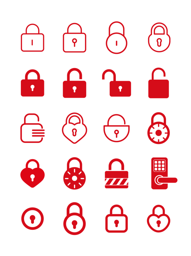 锁安全矢量图标同心锁爱心AI密码锁_41...