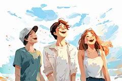 学生放暑假夏季漫画风插画