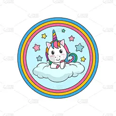 卡通生日快乐魔法独角兽插图邀请贺卡