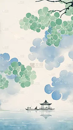 夏日中国风系列山水水墨通用背景素材