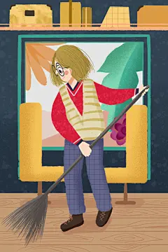 唯美简约蓝黄色五一劳动节宣传插画