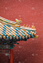 色彩鲜艳,高雅,亭台楼阁,传统,雪,屋顶,北京,复古风格,瓷砖,中国