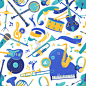 Musical instruments vector seamless pattern