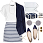 A fashion look from August 2013 featuring waterfall cardigan, petite shirts and striped skirt. Browse and shop related looks.