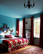 red and turquoise bedroom