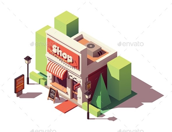 矢量图标——建筑对象等距店开张Vector Isometric Shop Opening Icon - Buildings Objects横幅 ...