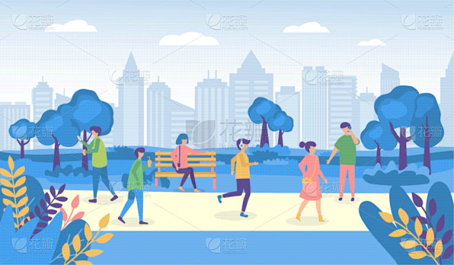 矢量,人,城市,街道,绘画插图,公园,巴士,商务,运动,步行
