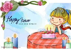 卡通矢量插画素材-过生日的小女孩