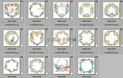 手绘花卉与花环鸽子贺卡请柬装饰图案花纹背景图片PNG素材png338-淘宝网