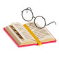 Nerd glasses and a library book for reading 3D Illustration