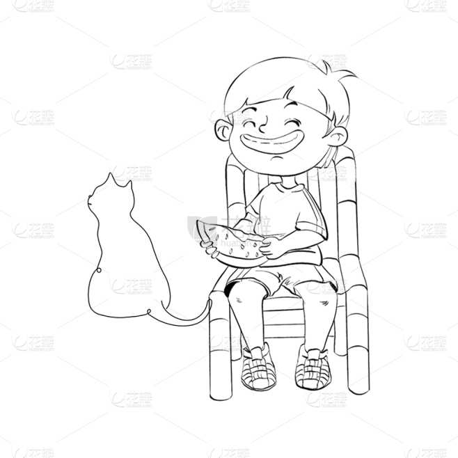 夏至孩童元素简笔画贴纸