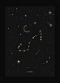Scorpio zodiac constellation gold metallic foil print on black paper by Cocorrina