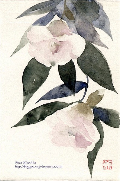 日本画家木下美香的水彩作品，一笔、一纸，...