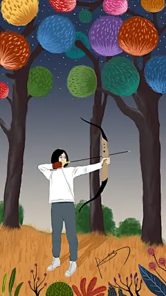 野外射箭烟花树风景