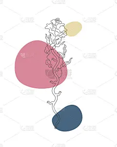 玫瑰与标志。时髦的花卉绘画与抽象的形状。简约的植物艺术插画，简单的花卉素描