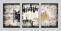 抽象的艺术背景。黄金。当代艺术帆布画。-艺术品。一套三幅抽象背景墙装饰画