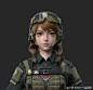 General 1999x1937 Cifangyi CGI women brunette army gear face paint looking at viewer brown eyes portrait simple background twintails