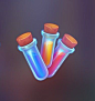 This may contain: three plastic tubes with orange tops on a black background, one is colored and the other has an orange top