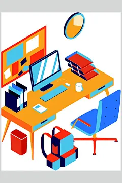 黑板扁平风办公环境插画矢量素材-众图网