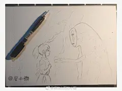 千与千寻和无脸男一起彩铅手绘教程图片 千与千寻和无脸男彩铅图片_www.youyix.com