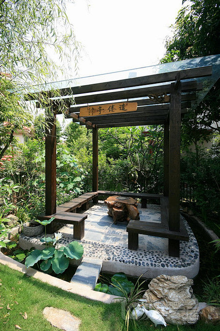 300㎡中式风格别墅庭院景观装修图片