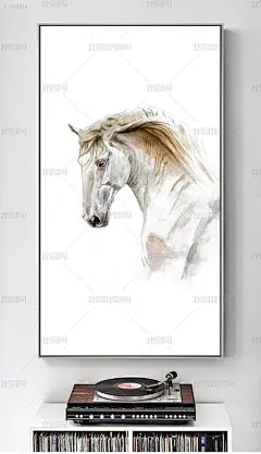 现代手绘简约玄关客厅马装饰画