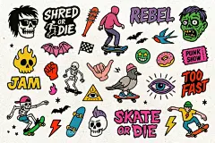 260款潮流复古街头滑板摇滚朋克潮牌手绘贴纸插图插画ai矢量素材下载_颜格视觉