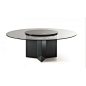 Gallotti & Radice YOL ROUND DINING TABLE Designed by Oscar e Gabriele Buratti. Table with 15 mm extralight glass top. In the middle of the top rotating plate in 10 mm bright painted glass as per samples. Wooden base covered by painted glass. - See mor