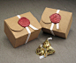 Small Size Wedding Favor Box, Kraft Gift Box and 2.3cm Wedding Monogram Wax Seal Ornament with Elastic Band (60 Pieces)