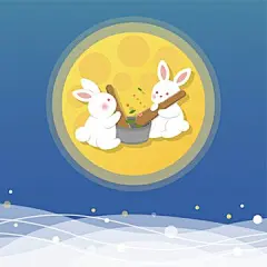 点击来源直接获取大图文件 |中秋节，云遮月，月上可爱的兔子在捣药，卡通，插画，矢量图 