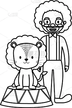 可爱的,狮子,舞台,小丑,马戏团,野生动物,现代,动物,装饰物,爱