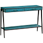 Jonathan Charles Teal Faux Shagreen and Legged Console: 