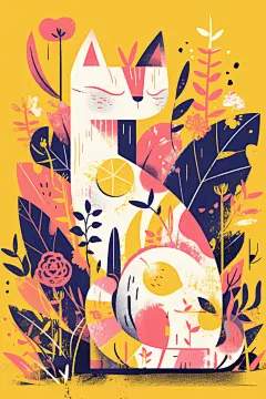 猫咪标识图案动植物插画素材