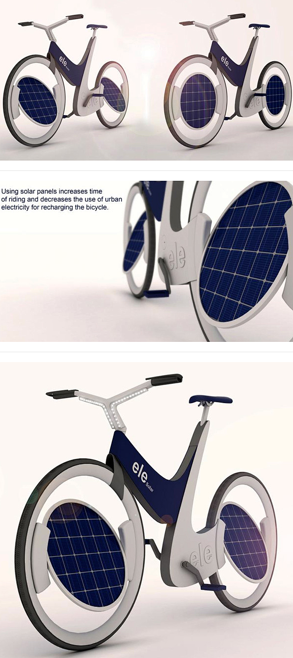Ele是一个太阳能自行车与太阳能电池板在...