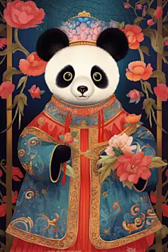 卡通京剧国潮熊猫插画