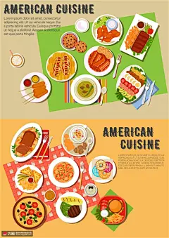 美国美食餐桌日常食品手绘美食插画食品插画素材下载-优图网-UPPSD
