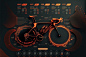 This may contain: a bike is shown in the middle of a graphic art display with orange and black colors