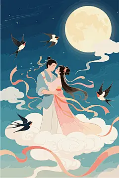 七夕节牛郎织女插画