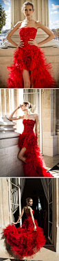 大红色前短后长，立体花裙摆，超性感美丽的一款美纱！