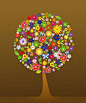 色彩斑斓的花卉组成树木潮流设计|花边|花边素材|花朵|花儿|花纹|花纹素材|可爱|流行音乐元素|流行元素|流行元素祥云|欧式流行元素|矢量素材|树木|涂鸦