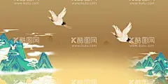 仙鹤山水云雾古风  - 源文件下载【酷图网】仙鹤,山水,青山,绿水,云雾,太阳,古风,中国风,新中式