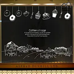咖啡村庄咖啡馆西餐厅蛋糕房奶茶甜品玻璃门贴纸墙贴橱窗贴画店