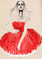 Sandra Suy fashion illustrations from barcelona、Illustration、唯美插画、手绘、Abu、欧美、线条、晚安、唯美插画选辑一、圣诞节、简笔画、红 红色 你告诉我红色是什么 色彩 爱 热情、时装画