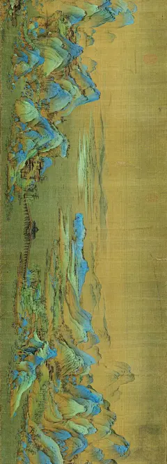 清 吴历《云白山青图卷》绢本设色 横：117.2cm 纵：25.9cm 藏台北故宫。此卷为吴历37岁之作，画法继承唐宋以来青绿山水画传统，临摹 ...