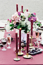 Plum and gold tablescape | Anais Stoelen Photography | see more on: http://burnettsboards.com/2015/01/plum-gold-rustic-chic-wedding/