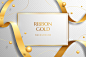 Free vector gradient luxury background with shiny golden ribbon and square frame