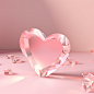 Light pink background, clean background, heart shaped crystal transparent body, crystal body with angles, crystal is smooth, 3D, ar 16:9
