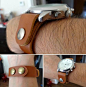 homemade leather watch strap. more pictures: http://boarrits.tumblr.com/post/59334422375/made-a-leather-strap-for-my-watch-because-the-old: 