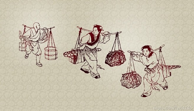 挑担古代人物PSD源文件