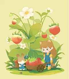 小场景·搬运草莓_DENGZI凳子__插画师作品_涂鸦王国gracg.com
